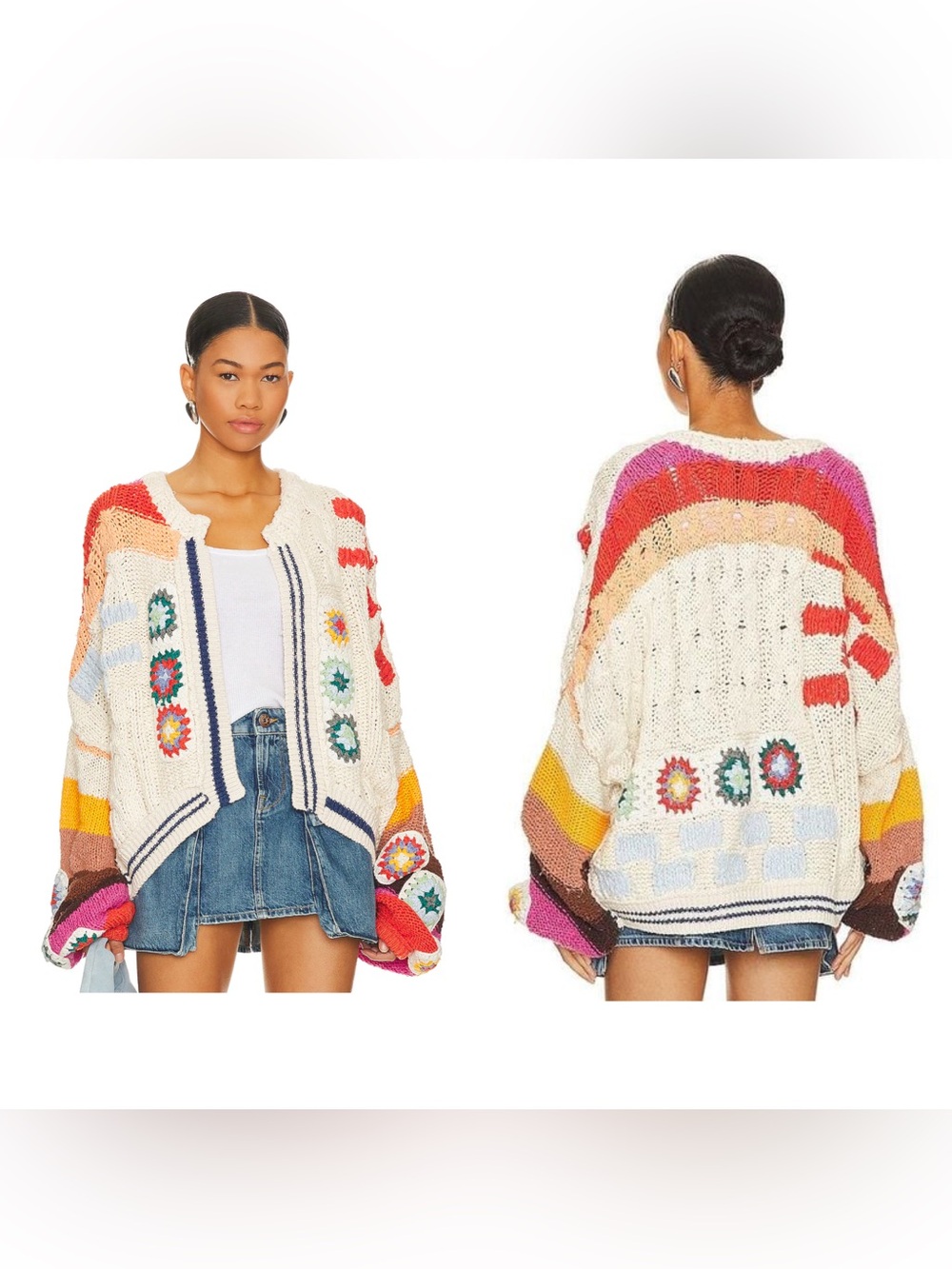 Free People Clear‎ Skies Cardi Crochet Granny Square Small Cardigan